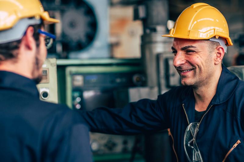 Construction workers talking